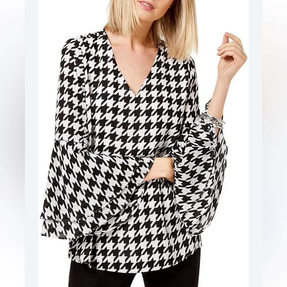 New Alfani  Houndstooth Poet Sleeve Women's Top size 4